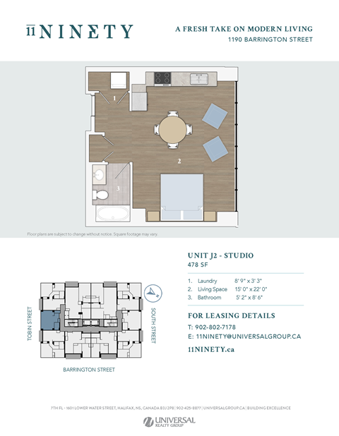 Floor plan for studio, 1 bath, 478 sqft